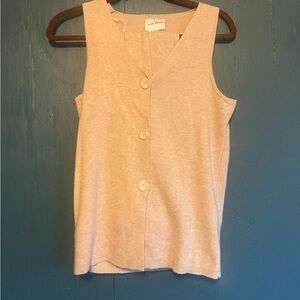 Pink Rose - Nude Sleeveless Beige Button-Down & Pants set